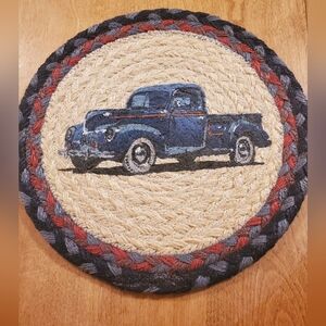 BLUE PICK UP TRUCK 100% Natural Braided Jute Swatch 10" Trivets  Earth Place Mat